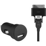 Kit Chargeur Voiture USB A 1A + Câble USB A / 30 PIN 1m Noir