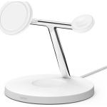 Station de charge sans fil 15W Qi Stand 3 zones + Chargeur Blanc