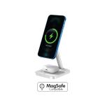 Station de charge sans fil 15W Qi Stand 2 zones Smartphone + Truewireless + Port de charge USB C + Chargeur Blanc et Argent