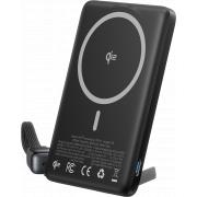 Powerbank sans fil MagSafe MagPro Slim 5000mAh 1 port USB C 15W Qi Stand + Câble attaché Noir