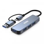 Hub MINEE USB A+C Multiports 4 en 1 4 USB A 3.0 Gris